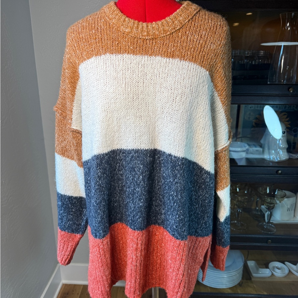 Madewell Alpaca Blend Oversized Colored Stripe Chunky Knit Sweater Size M